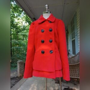 Steve‎ Madden Red Pea Coat Double-Breasted Elegance. Sz M